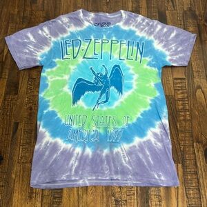 Led Zeppelin Tee Shirt Liquid Blue blue purple green white tie dye size Small